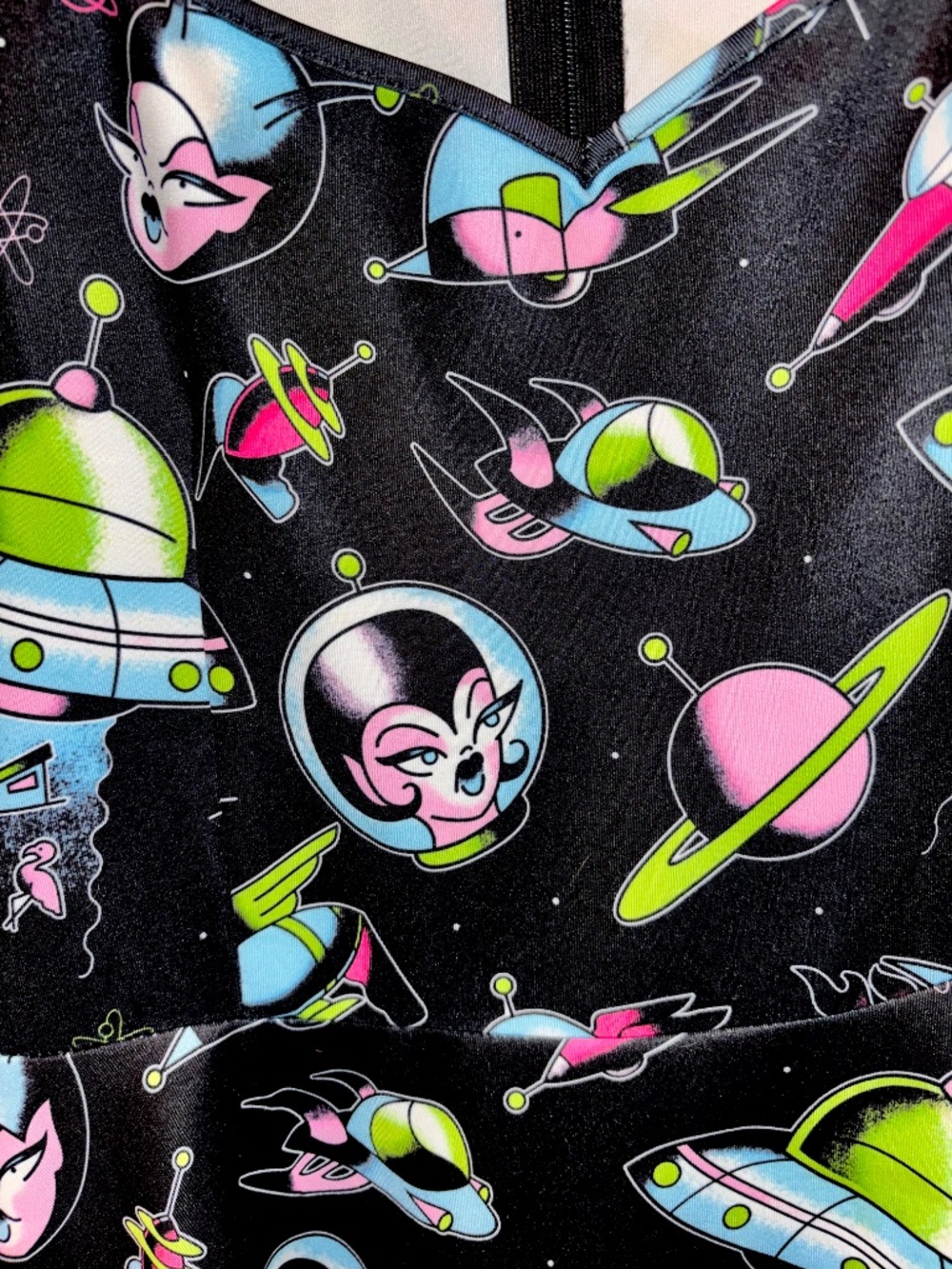 Sourpuss Clothing Alien UFO Space RARE Mini Dress w/ Cut Out bust Sz Small - Picture 5 of 10